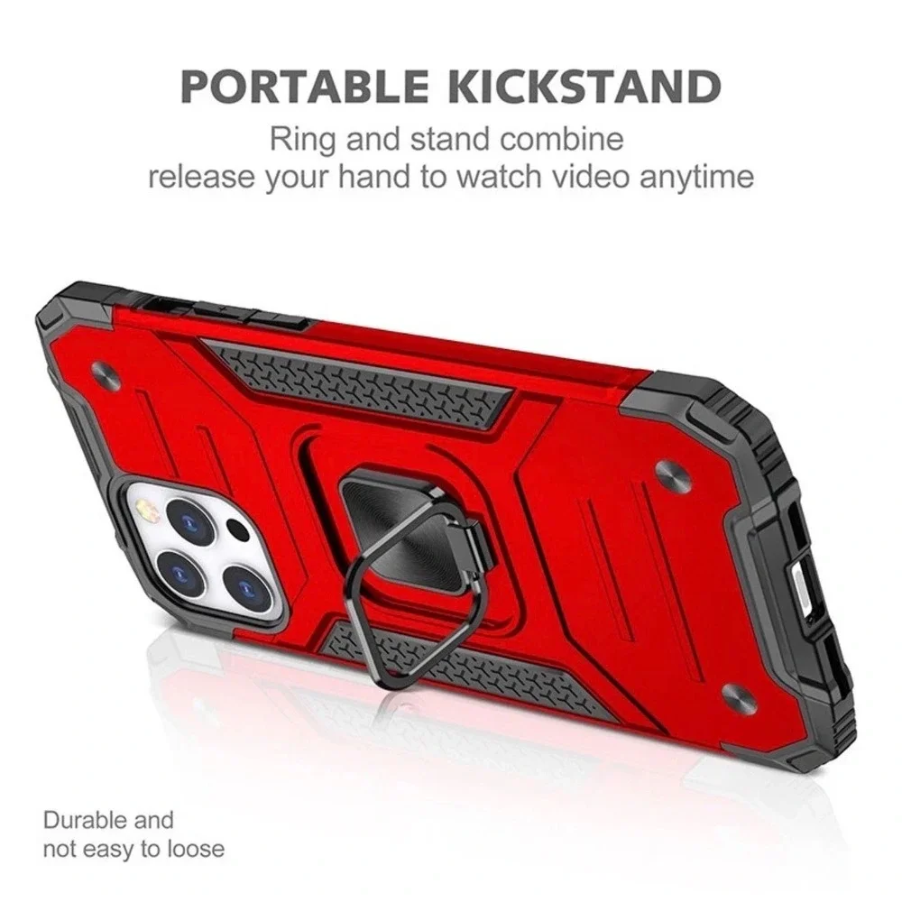 iPhone 13 Pro Max Case Red Rugged Heavy Duty Magnetic Ring Kickstand Shockproof